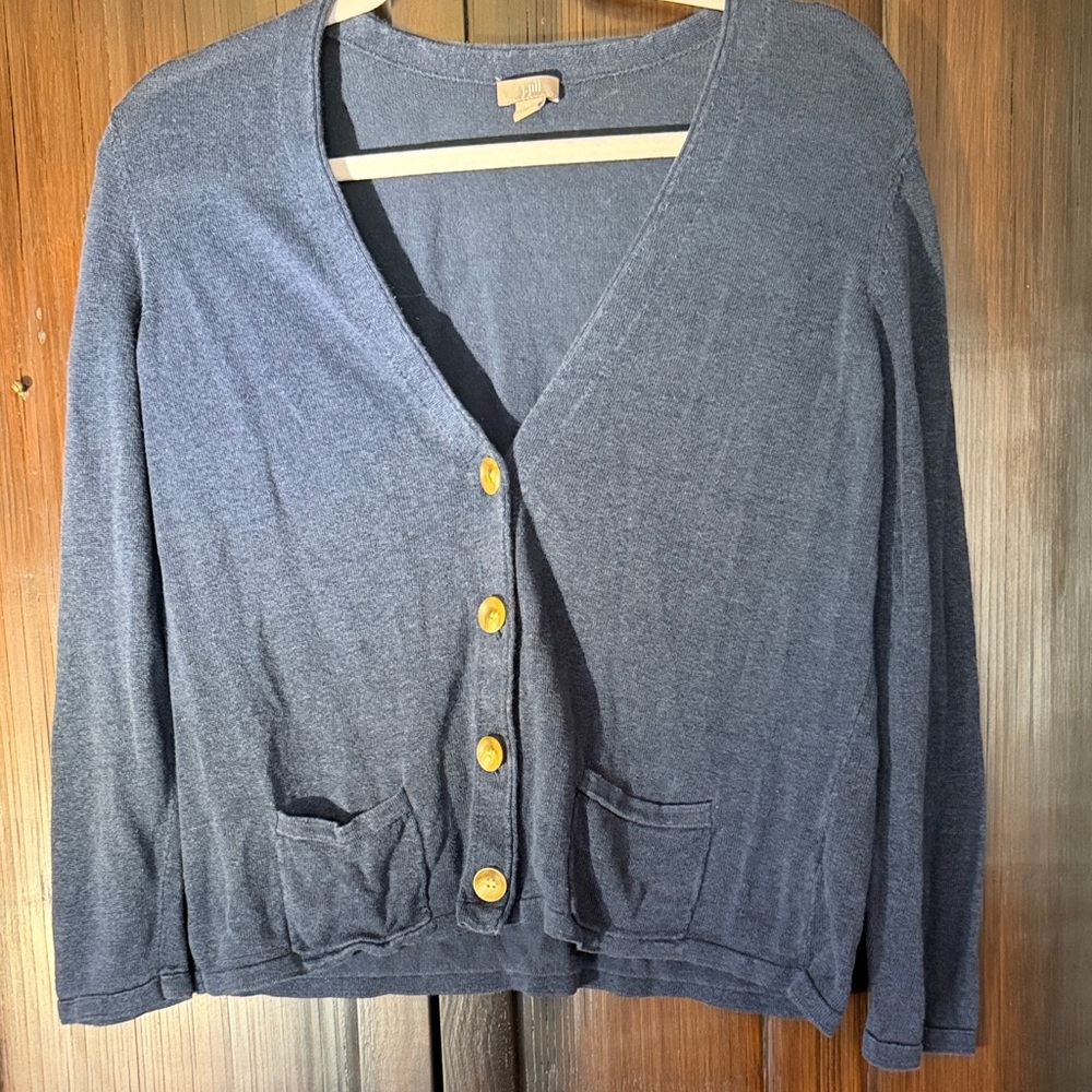 J. Jill Charcoal Cardigan with Gold Buttons